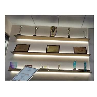 Imagem de Prateleiras de parede de alumínio de 1 peça com luz LED, suporte flutuante para exibição de armazenamento de plantas / livros, organizador de prateleira pendente para escritório, decoração de casa