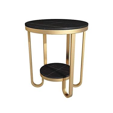 Imagem de Mesa de ferro nórdica simples pequena mesa de centro mesa de cabeceira sofá armário lateral luz mesa de canto mesa lateral mármore (cor: D) (D)