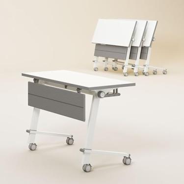 Imagem de Mesa de treinamento móvel flip top, mesa de computador dobrável e conjunto de cadeira com modéstia, camada de armazenamento e rodas bloqueáveis (Cor: A, Tamanho: 120 * 60 * 75 cm) (A 120 * 60 * 75 cm