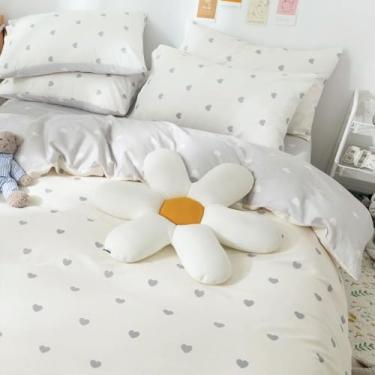 Imagem de Jolusere Conjunto de capa de edredom Love Heart, tamanho casal, reversível, cinza, branco, para meninas, crianças, meninos, lindo, amor, conjunto de capa de edredom simples e elegante em forma de
