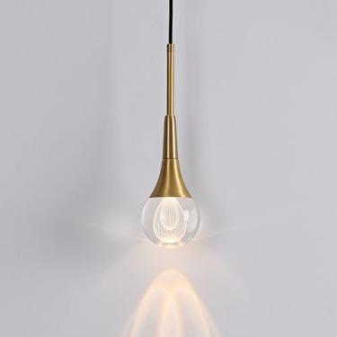 Imagem de Candeeiro suspenso de vidro de cabeça única, candeeiro suspenso LED de luz variável de 5 W, candeeiro pendente de latão escovado para decoração de teto, compatível com quarto, sala de jantar, cozinha,