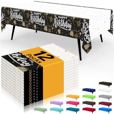 Imagem de Smiry Toalha de mesa descartável – pacote com 12, toalhas de mesa retangulares impermeáveis de 137 x 272 cm para festas, capa de mesa de plástico decorativa, à prova de vazamento e resistente, preta e