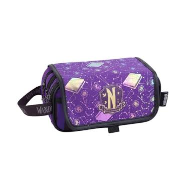 Imagem de Estojo Triplo Wandinha Addams Escolar com 3 Divisórias Grande Organizador (Roxo)