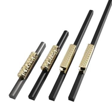 Imagem de CXYFQUUK Puxadores de porta de armário de cozinha ouro preto liga de alumínio armário puxadores de gaveta puxadores de móveis ferragens 2 peças (5206 ouro preto 128 mm)