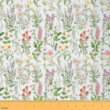 Imagem de Feelyou Tecido de flor floral da Yard Daisy estofamento com tema de natureza botânica à prova d'água para decoração interna e externa para projetos de artesanato de costura DIY jardim flor 1 jarda