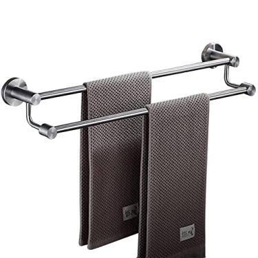Imagem de DSeenLeap Toalheiro de trilho duplo montado na parede barra de suporte de toalha de aço inoxidável para banheiro e cozinha, 2 barras, prata (multicolorido 50 cm)