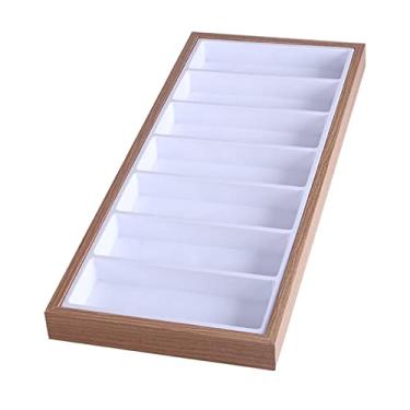 Imagem de WYUYIWH Caixa de exibição de óculos de sol 7 grades de madeira veludo joias expositor adereços de embalagem bandeja organizadora de joias estojos modernos suporte de exibição de óculos de sol (cor