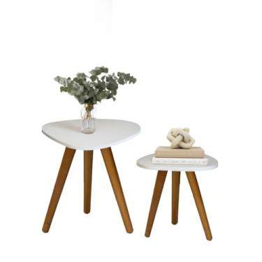 Imagem de Mesa de Canto para Sala, Jogo de Mesinhas Laterais Sala Pe Retro Decorativa Tampo Orgânico, Montagem Fácil E Intuitiva(Branco)