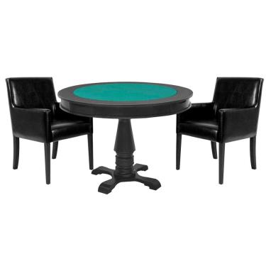 Imagem de Mesa de Jogos Carteado Victoria Tampo Reversível Preto com 2 Cadeiras Liverpool PU Preto Liso