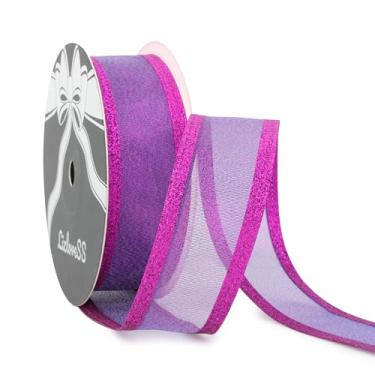 Imagem de LIZLOVESS Fita roxa de Natal com fio de 3,8 cm fita roxa metálica com fio com listras de glitter para árvore de Natal, suprimentos para grinaldas, grinaldas, decoração de Halloween e feriado - 20