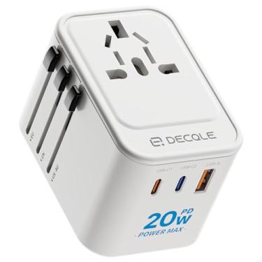 Imagem de decqle Adaptador de tomada universal, adaptador de viagem com 2 USB-C (PD 20W) e 1 USB-A, adaptador universal para UE, Reino Unido, americano, Canadá, Austrália e 224 país(branco)