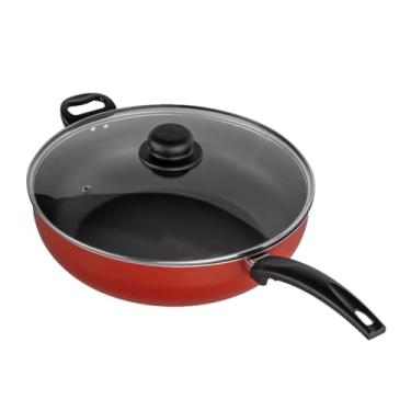 Imagem de Frigideira Antiaderente Com Tampa 32 cm Profissional Grande Wok frigideira com tampa para Fritar e Saltear, Compatível com Todos os Fogões Incluindo Indução(Vermelho)