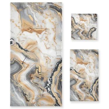 Imagem de ALAZA Conjunto de toalha de banheiro de mármore branco cinza, conjunto de toalhas de 3 peças, 1 toalha de banho, 1 toalha de mão, 1 toalha absorvente macia para casa, cozinha, academia, praia