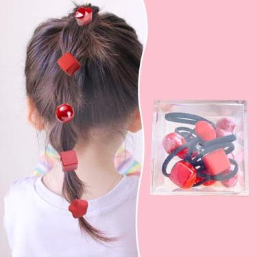 Imagem de Faixa de cabelo quadrada, círculo, pentagrama, faixa de cabelo de alta elasticidade, conjunto de 10, vermelha