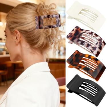 Imagem de Grampos de cabelo planos para mulheres, 4 peças de grampos ergonômicos curvos para cabelos cacheados grossos e finos, grampos de garra franceses grandes antiderrapantes para todas as texturas de