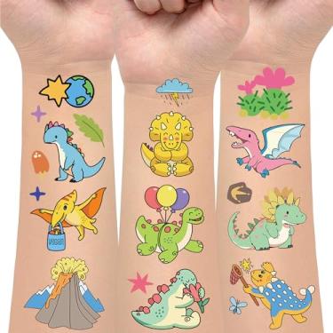 Imagem de 14 folhas de tatuagens temporárias, tatuagens falsas de dinossauro para lembrancinhas de festa, artigos de festa de aniversário, sacolas de brindes, kit de tatuagens temporárias de dinossauro