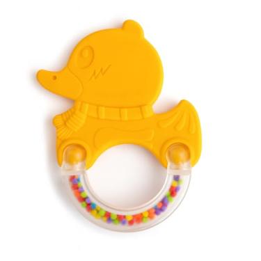 Imagem de Mordedor para Bebê com Chocalho Bolinhas Coloridas Brinquedo Crianças Estímulo Sensorial Livre de BPA Pegada Ergonômica A partir de 3 Meses (Patinho Amarelo)