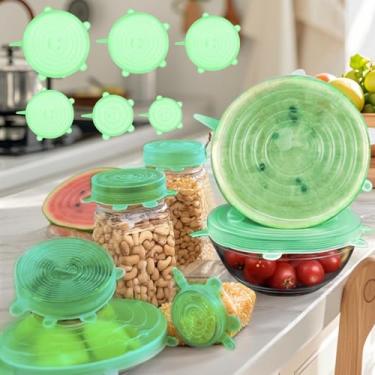 Imagem de Conjunto de tampas elásticas de silicone com 6 peças, capas reutilizáveis para tigelas, recipientes, vedação hermética, armazenamento de cozinha, preparação de refeições