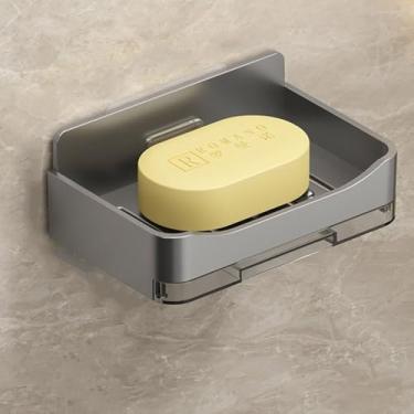 Imagem de Saboneteira montada na parede para chuveiro, caixa de sabão sem perfuração com bandeja de drenagem
