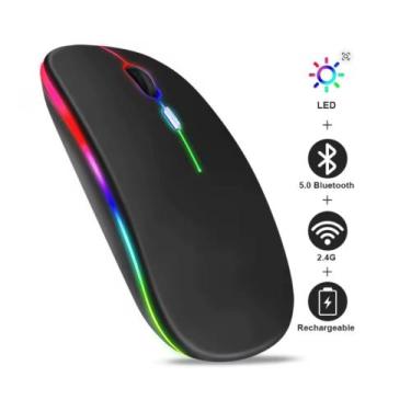 Imagem de Mouse Sem Fio Recarregável RGB com LED Bluetooth 2,4 GHz Wireless Sile