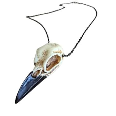 Imagem de Pingente de caveira de corvo estilo punk, resina óssea de animal, colar de joias de Halloween, decoração de fantasia, pingente exagerado de terror, presente
