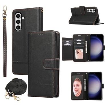 Imagem de Dswteny Capa carteira compatível com Samsung Galaxy S24/S25 5G, alça transversal, suporte para cartão de crédito espelhado, capa para celular para S 24 24S 25 25S G5 SM-S931U feminino masculino preto