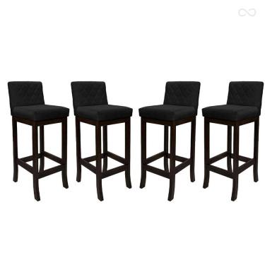 Imagem de Kit 4 Banquetas Alta para Ilha de Cozinha Tóquio Madeira Maciça Matelassê Suede Preto CCS
