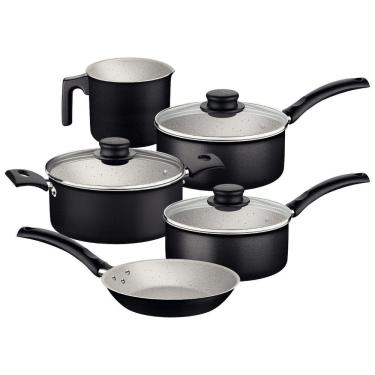 Imagem de Jogo De Panelas Tramontina Turim 5 Peças Em Alumínio Antiaderente Starflon Max Preto