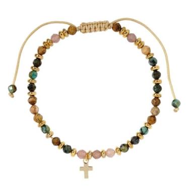 Imagem de Pulseira feminina requintada com contas com cordão elástico e cruz, acessórios de joias, presentes, One Size, Pedra, Sem Pedra Preciosa