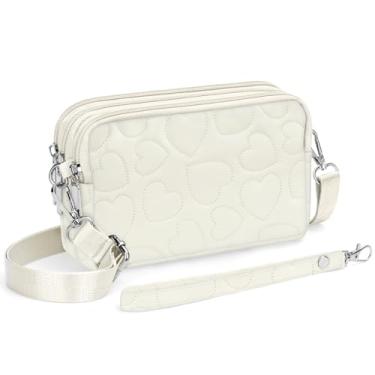 Imagem de YINHEXI Bolsas transversais pequenas para mulheres, 3 zíperes pequena bolsa transversal de nylon para viagem, bolsa carteira de celular para mulheres, Coração branco-01, Small