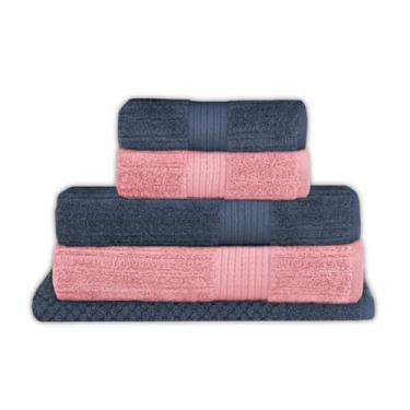 Imagem de Buddemeyer, Jogo Toalha de Banho Buddemeyer 5 Peças Luxo Fio Penteado Premium Alta Absorção Cor:Azul E. 1950 e Rosa E. 1997