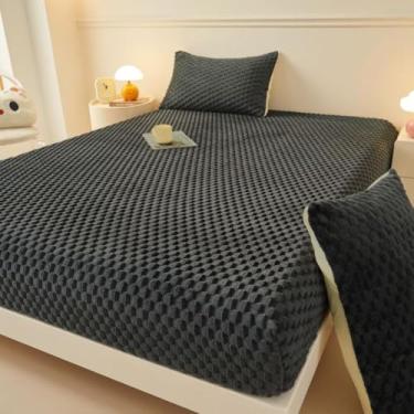 Imagem de Protetor de colchão de veludo de pelúcia para o inverno, quente, lençol com elástico alto, colcha ultramacia e fofa, respirável para a pele, lençol de cama preto ||120 x 200 cm/(120 x 199.9 cm)
