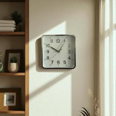 Imagem de Relógio de Parede Moderno Silencioso 20cm – Decoração para Cozinha, Sala, Quarto e Escritório(Quadrado prata)