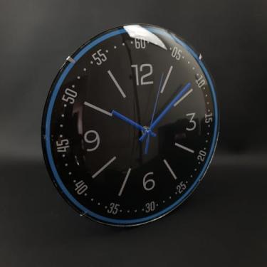 Imagem de Relógio de Parede Redondo 25cm Analógico Silencioso com – Ideal para Sala, Cozinha e Escritório(Preto Borda Azul)