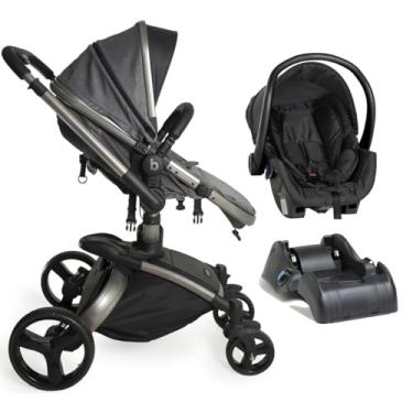 Imagem de Carrinho de Bebê 3 em 1 Berço Passeio Moisés com Bebê Conforto Grid Travel System TRIO Reclinável Leve Compacto Dobrável Para Viagem 0 a 15 Kg Cinza com Base para Carro