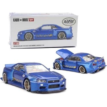 Imagem de Diecast Model Car Compatible with Kaido House x Mini GT 1:64 Nissan Skyline GT-R (R34) Kaido Works (V2 Aero) Shinjuku V2 Blue Limited Edition KHMG158