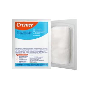 Imagem de Gaze Estéril Cremer 7,5x7,5cm - Compressa Hidrófila 100% Algodão - 8 Camadas Alta Absorção | 100 pacotes contendo 10 compressas