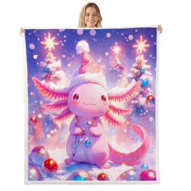 Imagem de Erosebridal Lindo cobertor de lã infantil Axolotl para bebês 76 cm x 101 cm, cobertor de lã de ovelha de Natal kawaii, rosa, para meninas e adolescentes, cobertor de lã de inverno para sofá de cama