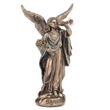 Imagem de Veronese Design Estatueta em miniatura de trompete soprando arcanjo São Gabriel de 10 cm pintado à mão com acabamento em bronze de poliresina