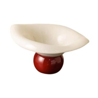 Imagem de Fenteer Fruteira de pedestal, bandeja para guardar petiscos, peça central de mesa, suporte para frutas para decoração de mesa de cozinha, Vermelho Branco