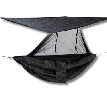 Imagem de Rede de Camping Safo com Mosquiteiro e Teto de Proteção – Nylon Poliéster, Zíper Duplo, Bolso Lateral, Costura Reforçada, Ultralight, Suporta 120kg – Ideal para Trilhas Trekking (MULTICAMBLACK)