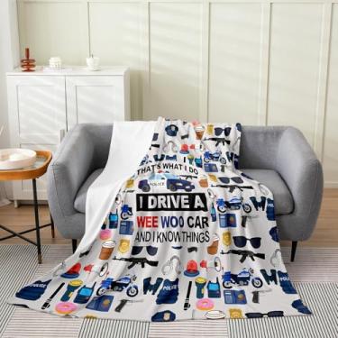Imagem de Homewish Cobertores de lã de polícia, cobertor de flanela para carro de polícia, cobertor de lã com tema policial para crianças, meninos, adolescentes, moderno, cinza, azul marinho, decoração de
