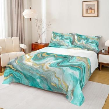 Imagem de Erosebridal Jogo de lençol de cama de mármore para homens e mulheres, clássico, macio, simples, moderno, Queen, aquarela, arte fluida, gradiente, tie dye, lençol de cima com estampa geométrica de