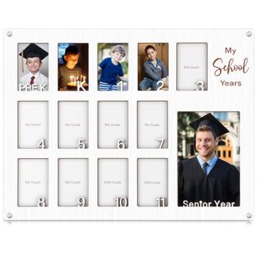 Imagem de Qunclay 1 porta-retratos de madeira para anos escolares, pré-escolar a 12 anos escolares, 14 fotos pré-escolar até a formatura, lembrança de formatura (branca)