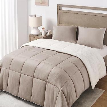 Imagem de Basic Beyond Conjunto de edredom Queen de lã de ovelha de luxo para cama Queen, macio e quente, para inverno, areia, 223 x 223 cm