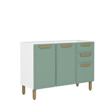 Imagem de Balcão de Aço 3 Portas 2 Gavetas Bella Bertolini, Verde/Branco