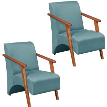 Imagem de Kit 2 Poltrona Venus 1 Lugar Braço Madeira Maciça Tecido Suede Unidecor Turquesa