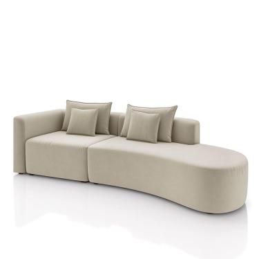 Imagem de Sofá Curvo Decorativo Kimiko 327cm 4 Lugares Sala De Estar Com Chaise Veludo Bege G52 - Gran Belo