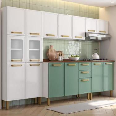 Imagem de Cozinha Completa Aço com Tampo 16 Ptas 2 Gav Bella Br/Verde - Bertolin