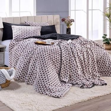 Imagem de Kit Coberdrom Nevada Estampado Losangos Preto Solteiro 02 Peças - Dupla Face Manta E Sherpa Colorida